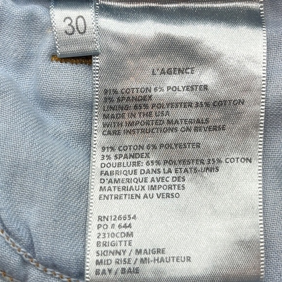L’AGENCE Brigette Skinny Mid Rise Size 30 - Picture 10 of 16